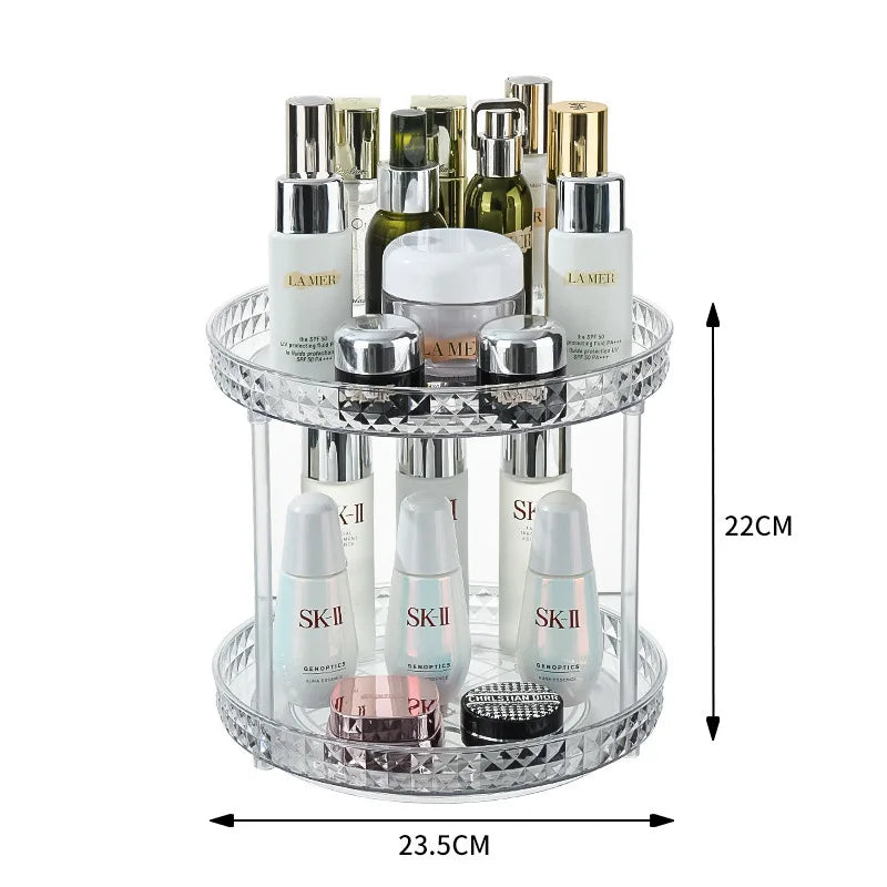 Organizador giratorio de 360 grados para especias, bebidas y cosméticos, transparente, de PET, para cocina y baño.