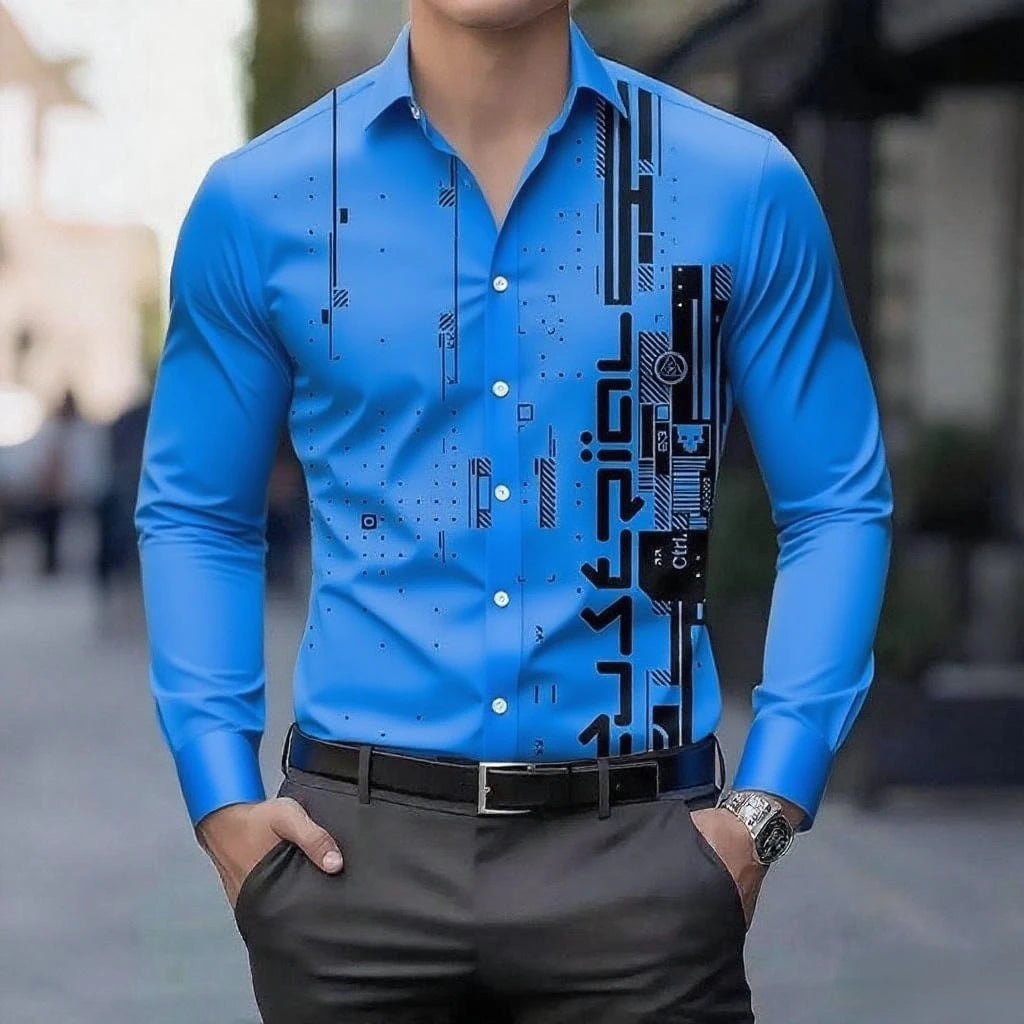 13 colors men's retro digital printing button breathable long sleeve shirt fashion lapel versatile men's shirt large size