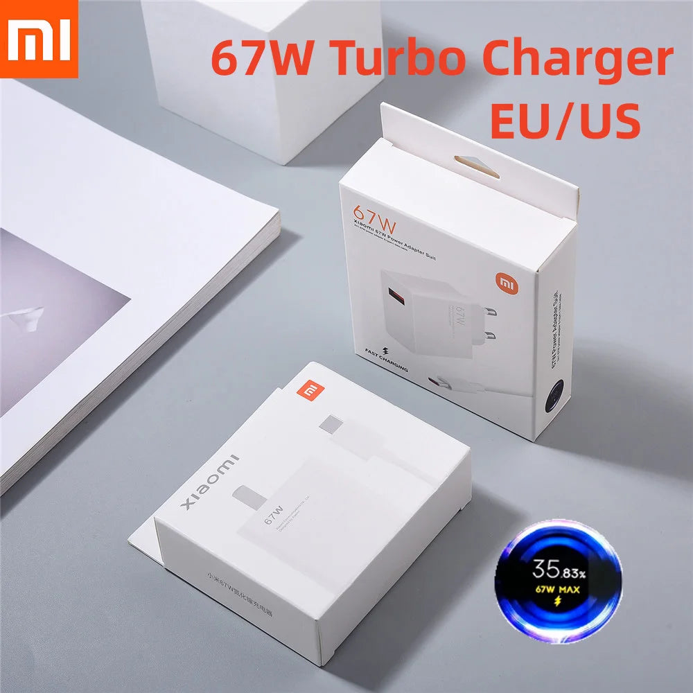 Cargador original Xiaomi de 67 W, adaptador de carga rápida Turbo EU/US, cable USB-C de 6 A para Xiaomi 12, 11, POCO X5, X4 Pro, Redmi Note 9 y 10 Pro.