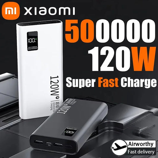 Banco de energía Xiaomi de 500.000 mAh, alta capacidad, 120 W, carga rápida, cargador externo portátil para iPhone y Samsung.