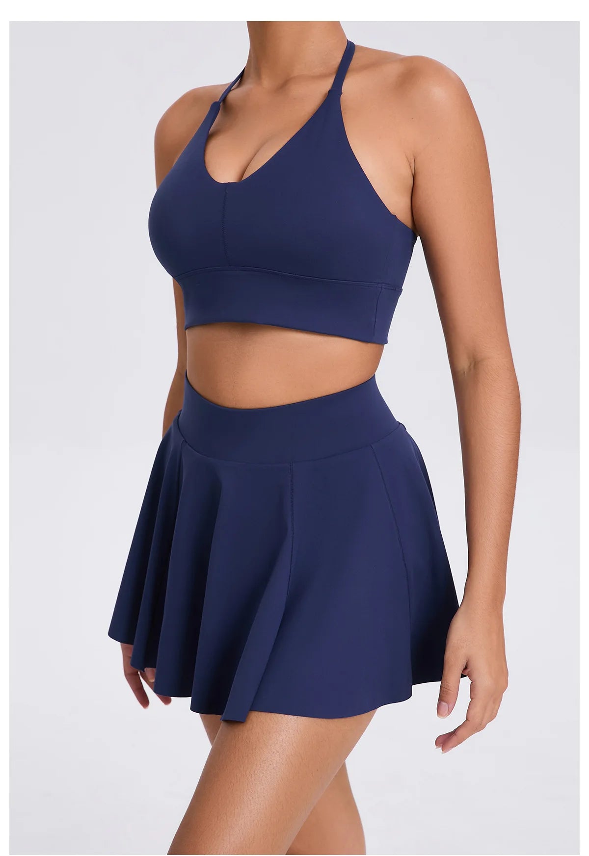 Conjunto de yoga para mujer, sujetador deportivo para exteriores, falda de tenis antiexposición, camiseta sin mangas de yoga transpirable de secado rápido, novedad de 2025