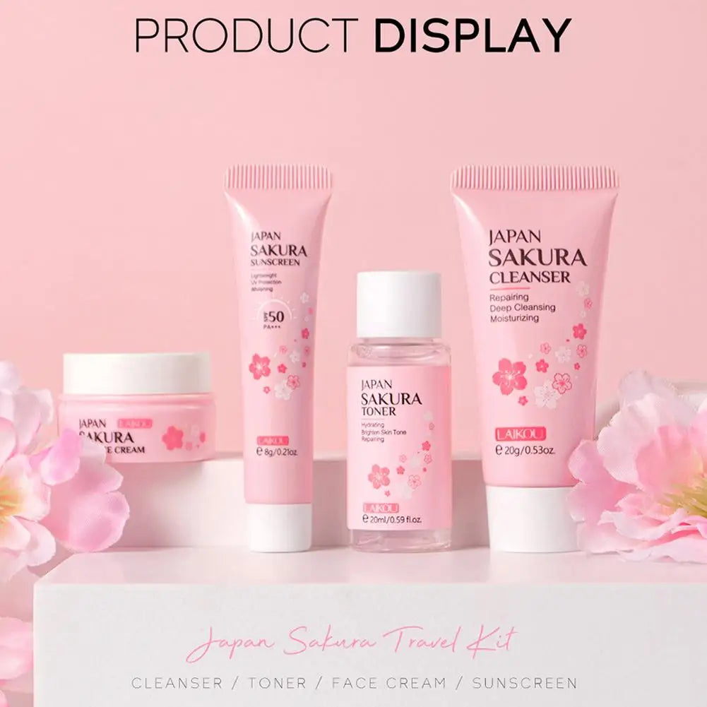 Sets y kits para el cuidado de la piel Sakura con limpiador, sérum, crema para ojos, esencia, productos de belleza para mujeres, sets de regalo, kit de viaje de rutina.