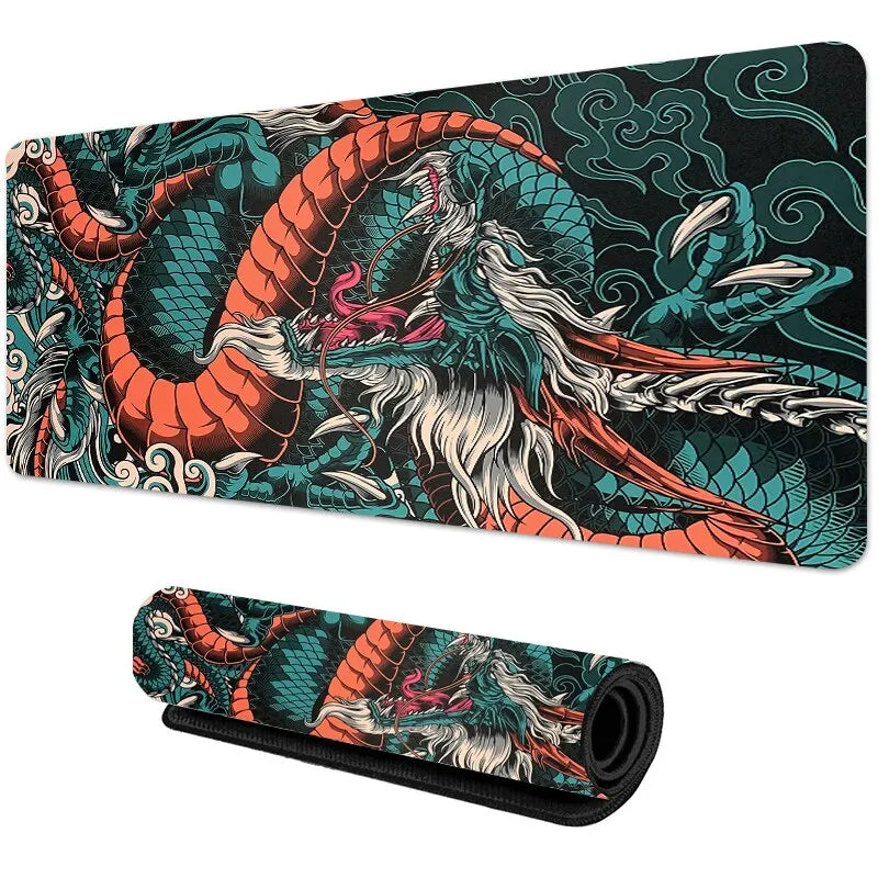 Alfombrilla de ratón grande para juegos con diseño de dragón japonés XXL, alfombrilla de ratón para gamer, alfombrilla de escritorio de velocidad, alfombrilla de ratón de anime de 900 x 400 y 700 x 300 cm.