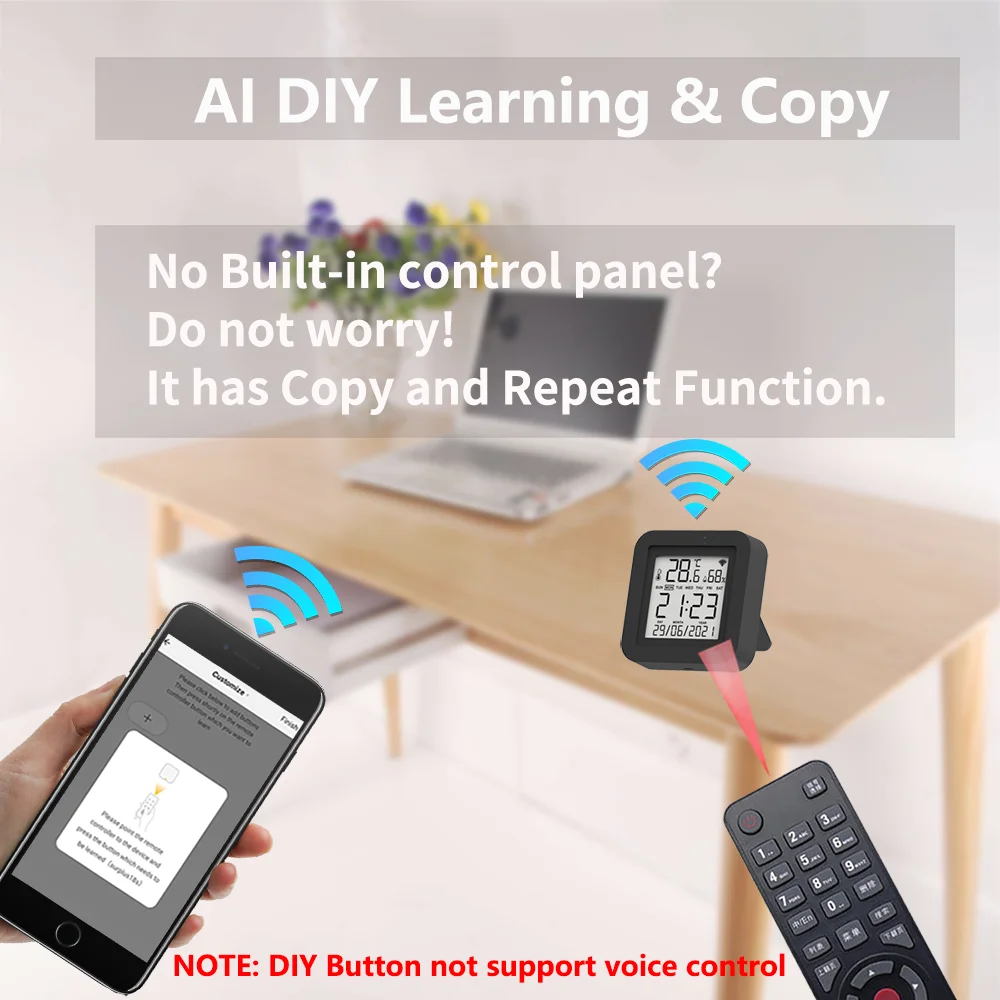 Control remoto universal infrarrojo inteligente Tuya con sensor de temperatura y humedad para aire acondicionado, TV, aire acondicionado, compatible con Alexa, Google Home y Yandex.
