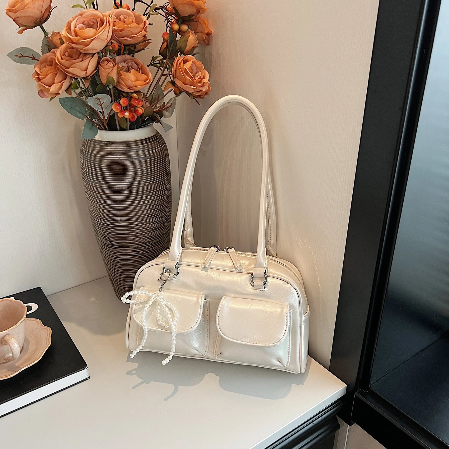 Bolso de hombro con lazo para mujer, edición coreana 2024, moderno y versátil.