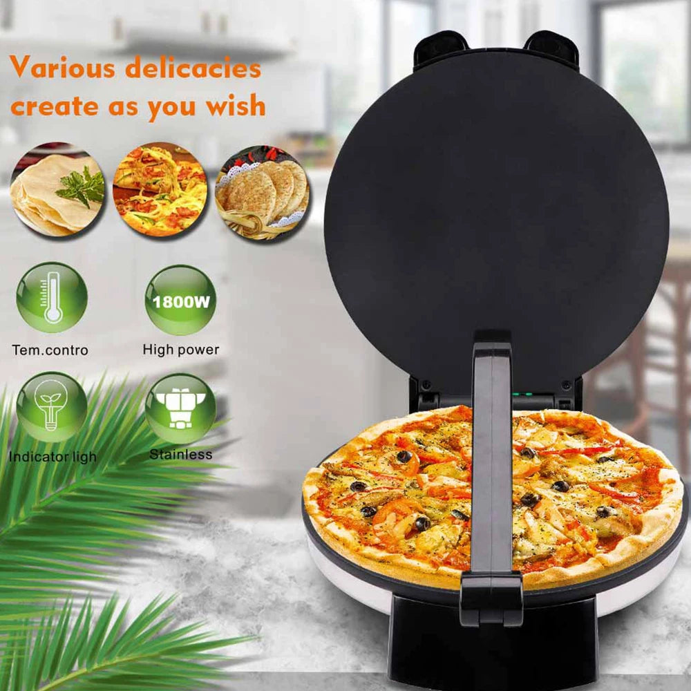 Máquina eléctrica para hacer tortillas de acero inoxidable antiadherente de 1800 W con prensa para tortillas de doble cara.