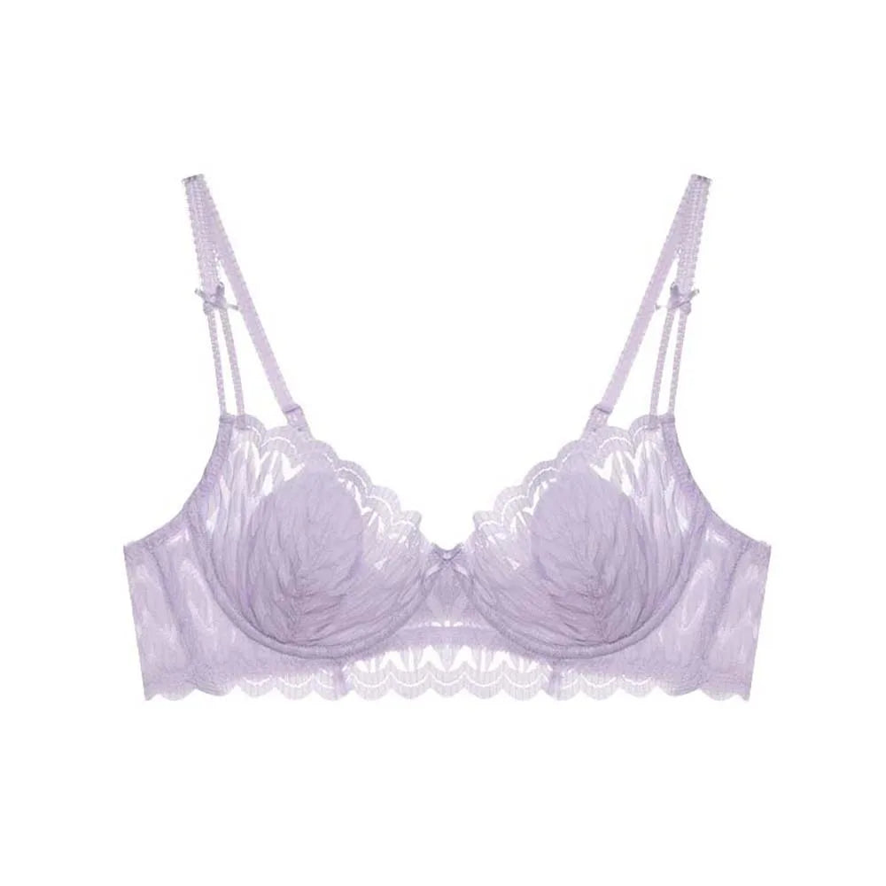 Sujetador de encaje con escote en V profundo y tirantes de lazo, con aro de acero suave, a prueba de golpes, para mujer, con pechos fruncidos, ropa interior push up antiflacidez.