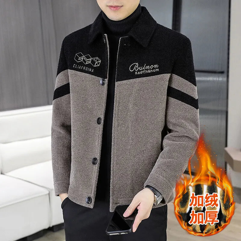 Abrigo de lana corto grueso informal de nueva marca de moda para otoño e invierno para hombre con chaqueta de terciopelo de visón dorado y elegante