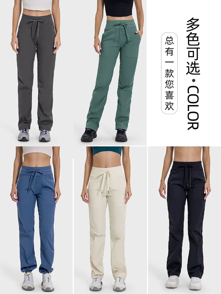 Pantalones deportivos de mujer de secado rápido, ligeros, transpirables, para correr, fitness, cintura alta, holgados, de pierna ancha, casuales, para yoga, otoño 2024.
