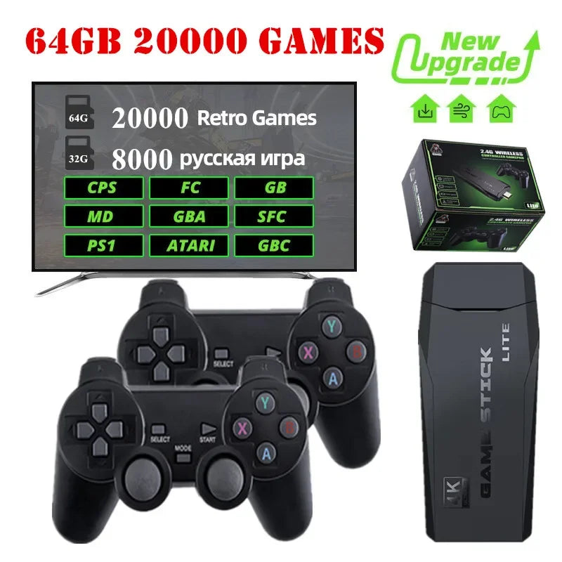 Consola de videojuegos 2.4G con doble mando inalámbrico, 4K, 20.000 juegos, 64 juegos retro de 32 GB para PS1/GBA, regalo de Navidad para niño.