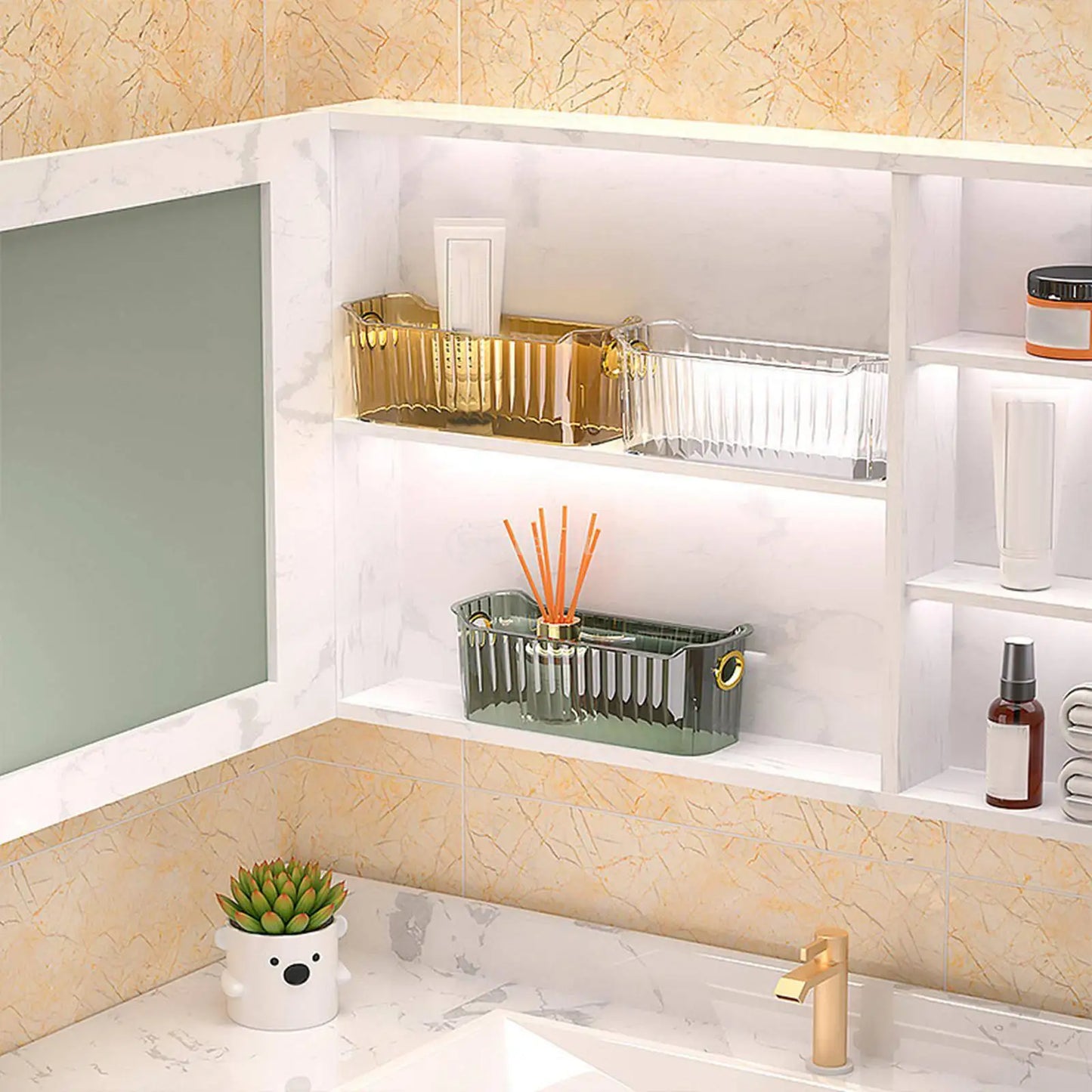 Organizador de contenedores de almacenamiento multiusos, contenedor para mascotas, cesta de almacenamiento de escritorio para refrigerador, cocina, baño y armario.