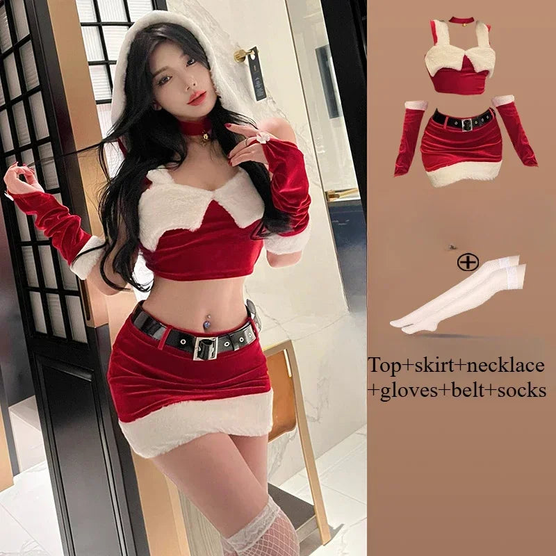 Christmas Party Dress Cos Costume Red New Year Uniform Sexy Rabbit Girl Uniform Role Outfit Sexy Nightdress Underwear