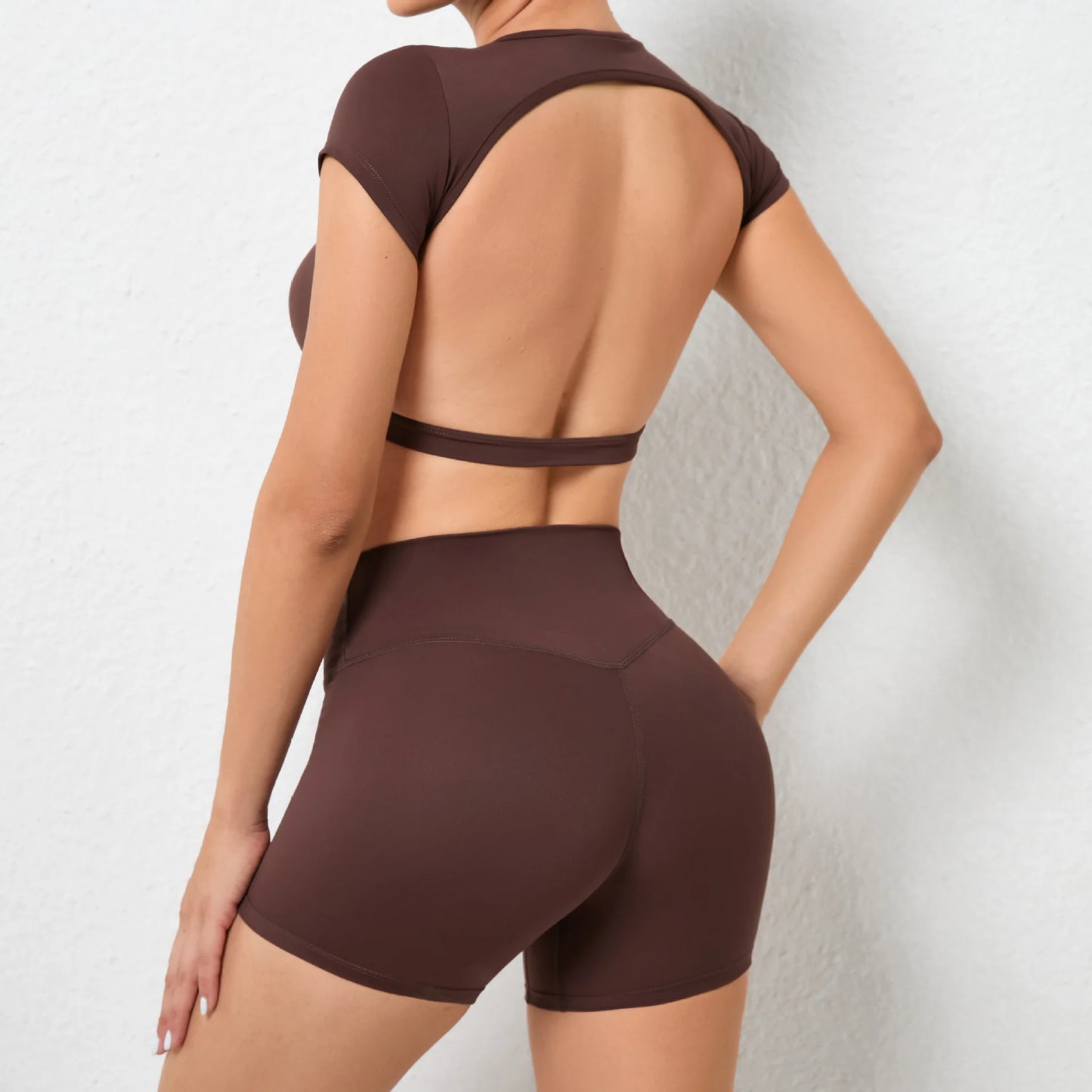 Conjuntos de yoga, conjuntos de entrenamiento para mujer, ropa de 2 piezas, trajes de gimnasio, deportes, mangas cortas, pantalones cortos de cintura alta, conjuntos de fitness para correr