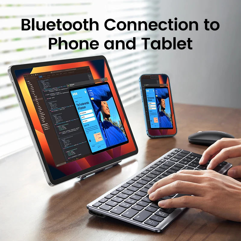 Teclado inalámbrico UGREEN Bluetooth 5.0 2.4G con 99 teclas en ruso/coreano/inglés para MacBook, iPad, PC y tabletas, recargable por USB C.
