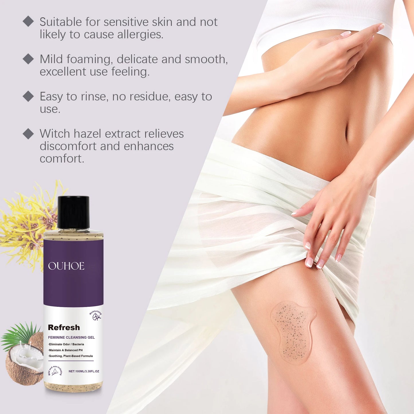 Gel de lavado femenino con pH equilibrado, hidratante de larga duración para zonas íntimas, limpieza refrescante, previene la sequedad, cuidado saludable para la mujer.