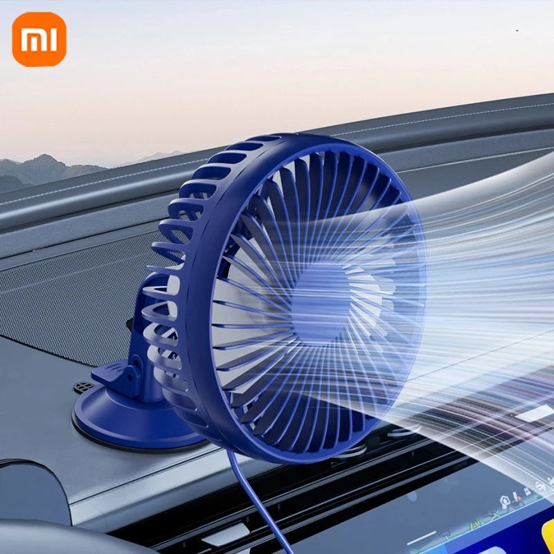 Ventilador de coche Xiaomi con doble cabezal ajustable de 360°, ventilador eléctrico para automóvil, USB/12 V/24 V, 2 velocidades, silencioso, para escritorio de casa