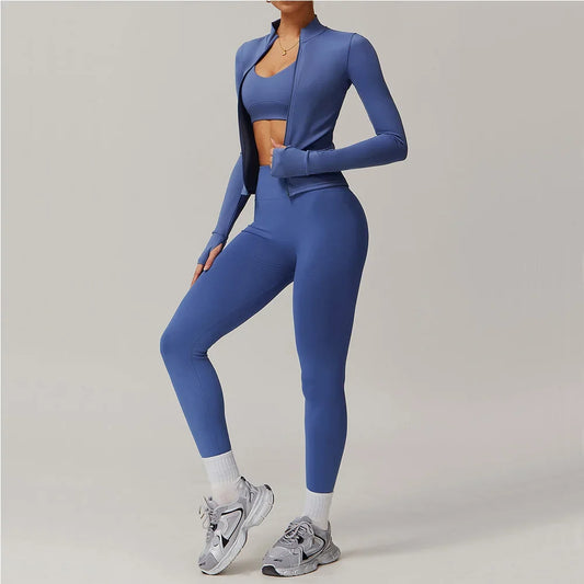Conjunto deportivo de 2 piezas para mujer, chándal para correr, entrenamiento, con cremallera, pantalones cortos de manga larga, ropa de yoga, ropa deportiva