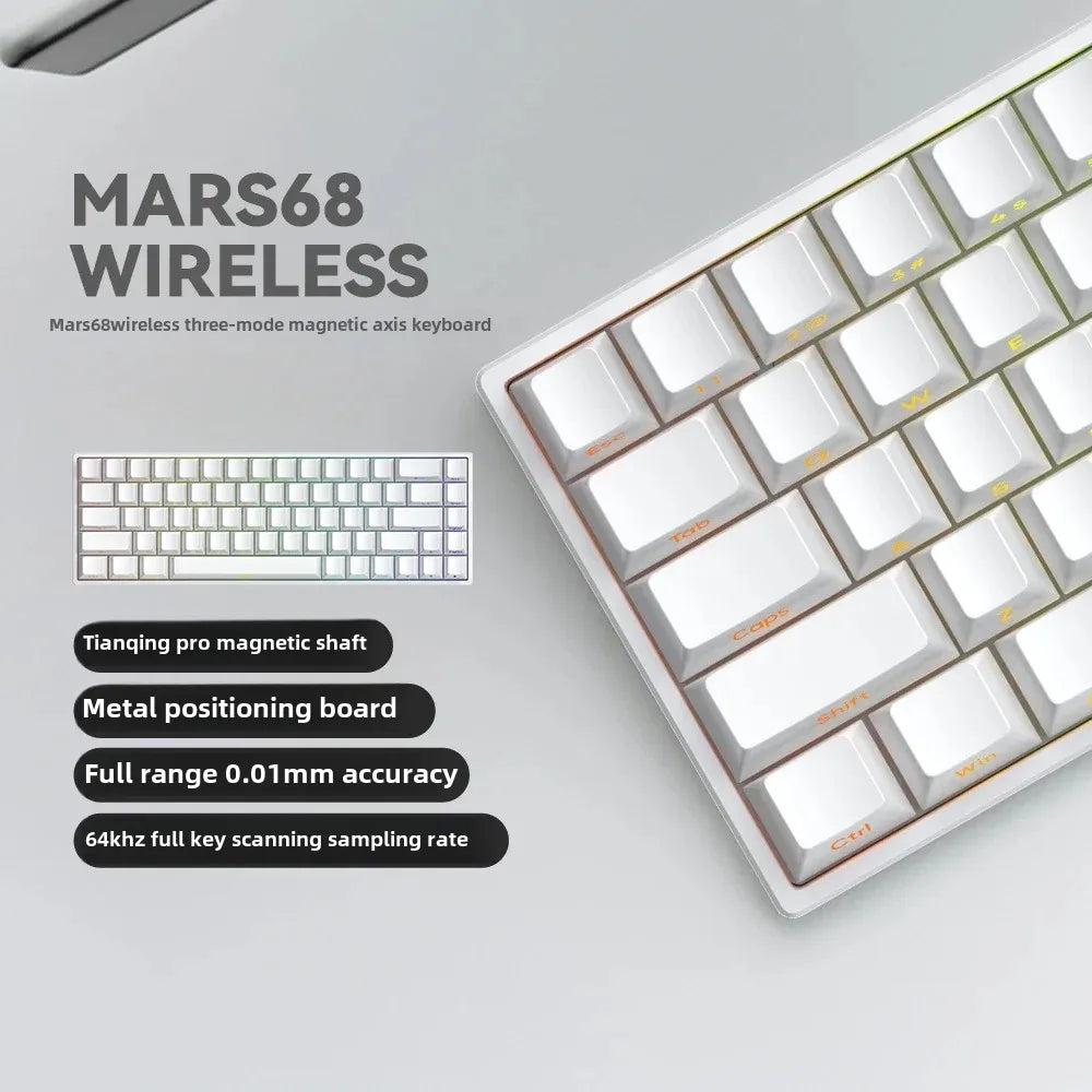 Teclado mecánico para juegos con eje magnético Mars 68 PRO, 0 zonas muertas, conectar y desconectar, luz RGB, cableado, inalámbrico, seleccionable