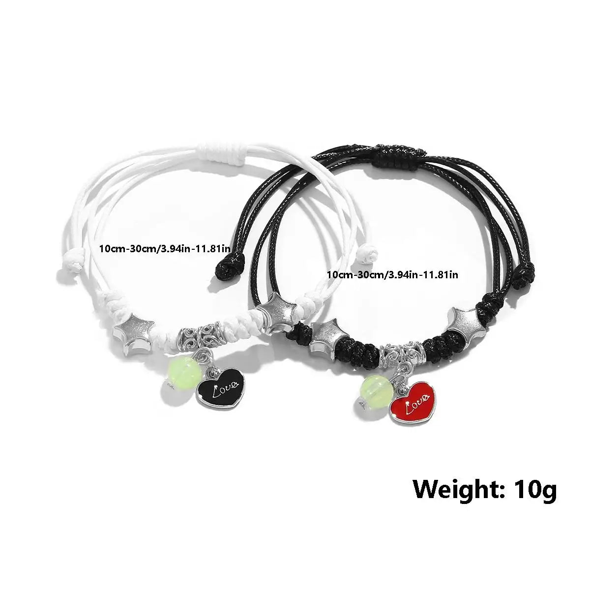 Pulsera de pareja de 2 piezas con cuentas luminosas de moda para mujeres y hombres, con dije de gato, flor, corazón, luna, amor, pulsera a juego para amigos, joyería