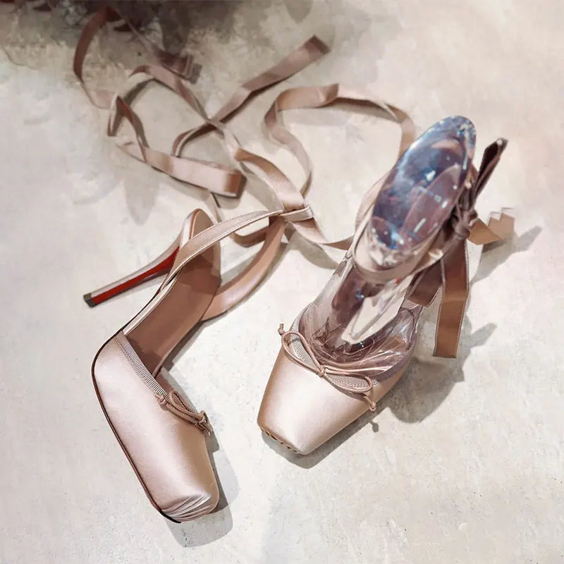 Women's Back Air Stiletto Sandals Square Headband Butterfly Wedding Party Ballet High Heels 2025 Summer New Style