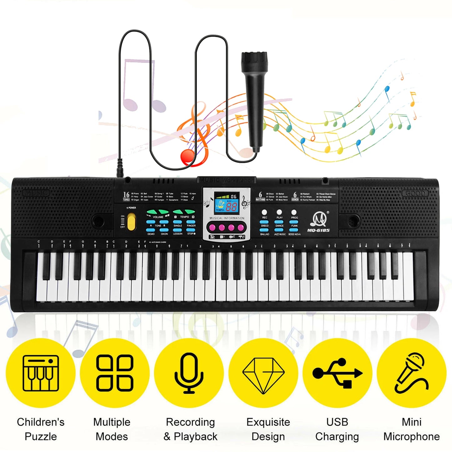 Teclado electrónico multifuncional de 61 teclas para niños, piano eléctrico digital con micrófono, instrumento de teclado electrónico para principiantes.
