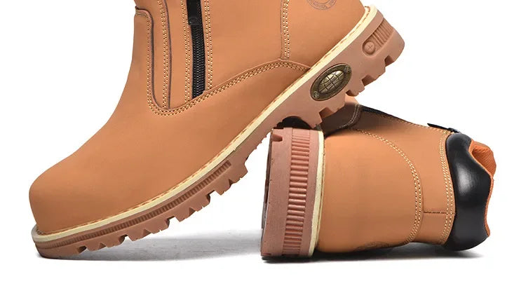 Zapatos de trabajo para hombre 2025, zapatos de seguridad impermeables, botas de cuero anti chispas, zapatos de soldador anti perforaciones y antideslizantes.