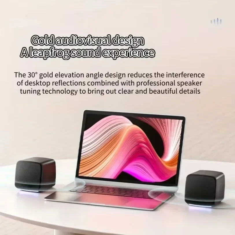Mini altavoces estéreo con luces geniales, barra de sonido para computadora, altavoces portátiles de 3,5 mm con alimentación USB para computadora, portátil y iPad.