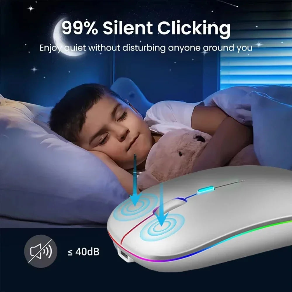 Ratón inalámbrico RGB de 2,4 GHz, recargable, silencioso, USB, para juegos, 1600 DPI, para PC, portátil, Macbook Pro