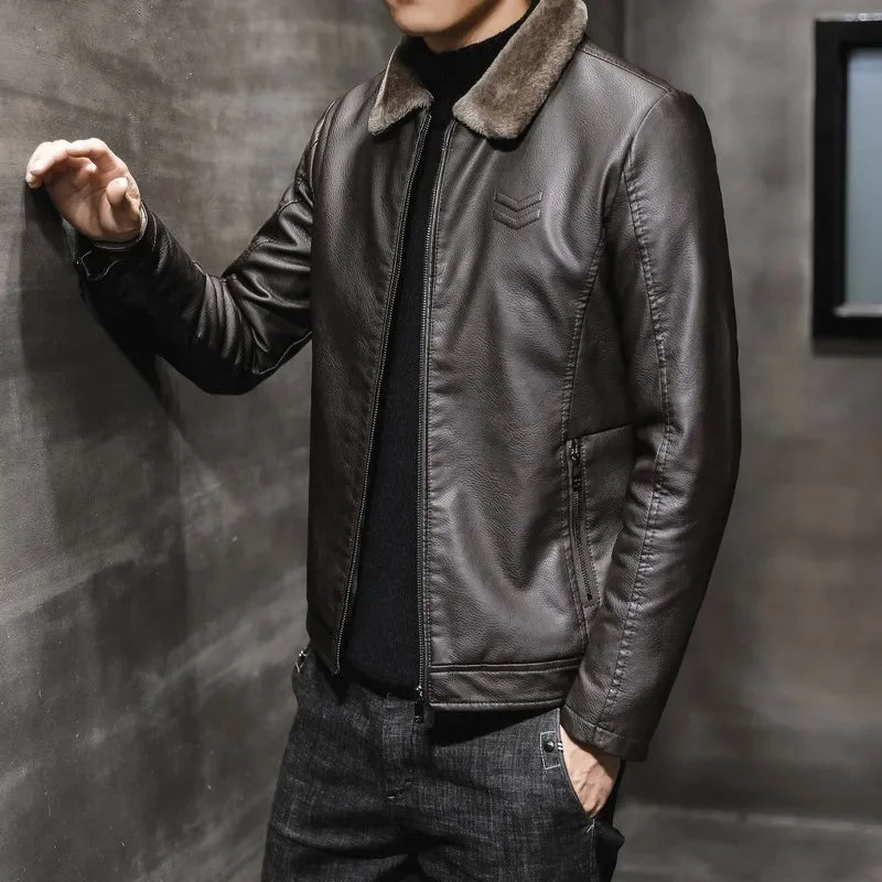 Abrigo de piel sintética de felpa para hombre, informal, a la moda, ajustado, cortavientos, de terciopelo, cálido, talla 4XL