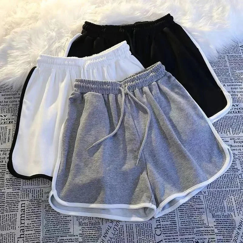 Pantalones cortos deportivos a rayas para mujer, moda coreana, minipantalones cortos casuales, pantalones cortos sencillos de verano, pantalones cortos holgados de pierna ancha para mujer, nuevos