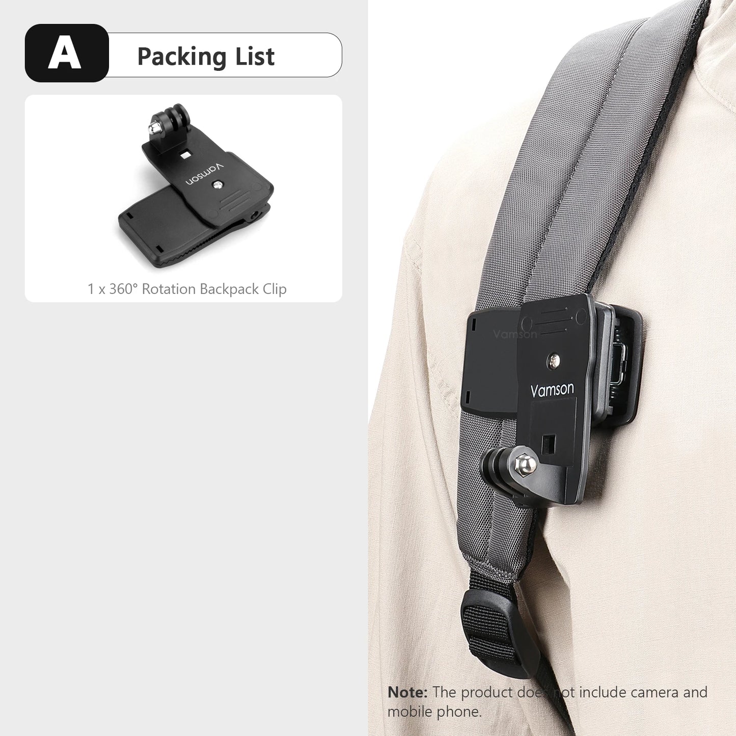 Clip de mochila Vamson para Insta360 x3 para cámara GoPro Hero 11, 10 y 9, soporte para cinturón de hombro giratorio de 360°, accesorios para DJI Action