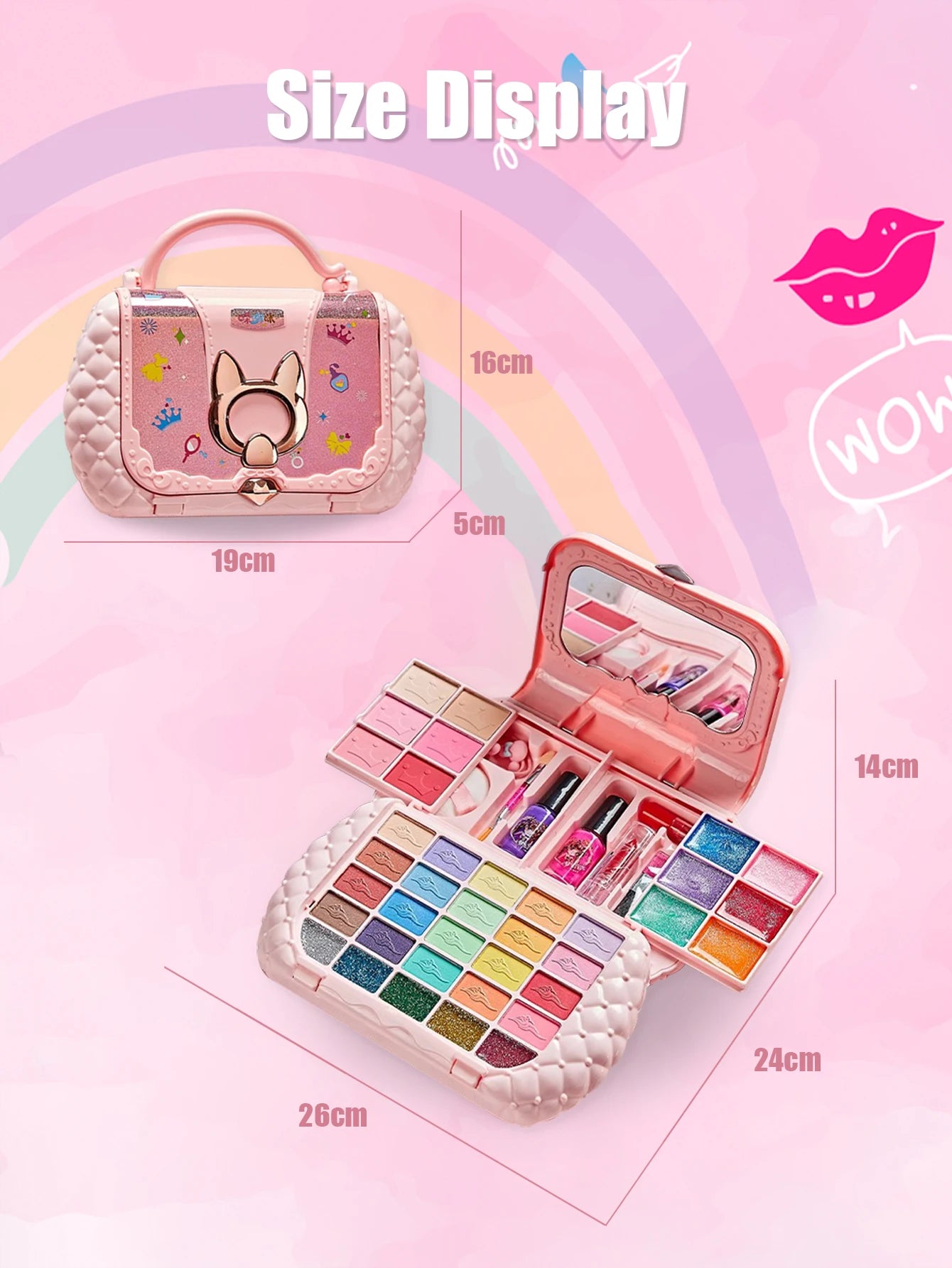 Juego de cosméticos para niños, espejo de niña, princesa, lavable, simulando jugar con juguetes de belleza, regalo no tóxico y seguro.