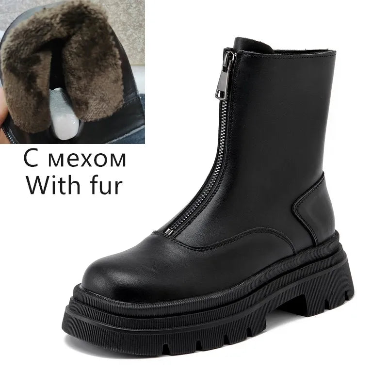 AIYUQI Women Chelsea Boots Genuine Leather 2025 New Warm Winter Boots Women Non Slip British Style Front Zipper Women Booties