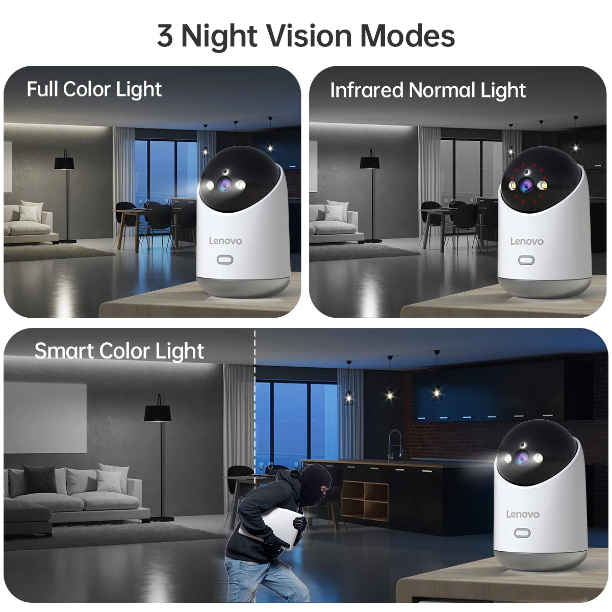 Cámara WiFi Lenovo de 5 MP para interiores, cámara IP inteligente para el hogar, color, seguimiento automático, seguridad nocturna, CCTV, monitor para bebés