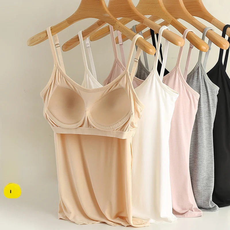 Chaleco de modal para mujer con almohadilla para el pecho, correa de ajuste fino, sujetador de una pieza, camiseta base, transpirable, cómoda, espalda, belleza, almohadilla de algodón