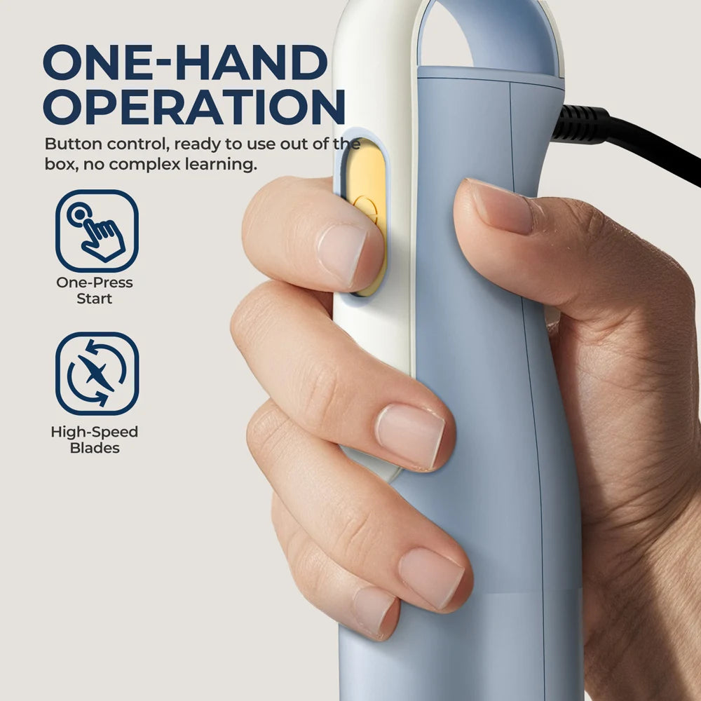 Batidora de mano de inmersión con cuchillas de acero inoxidable para mezclar alimentos en la cocina, azul claro, clásica básica