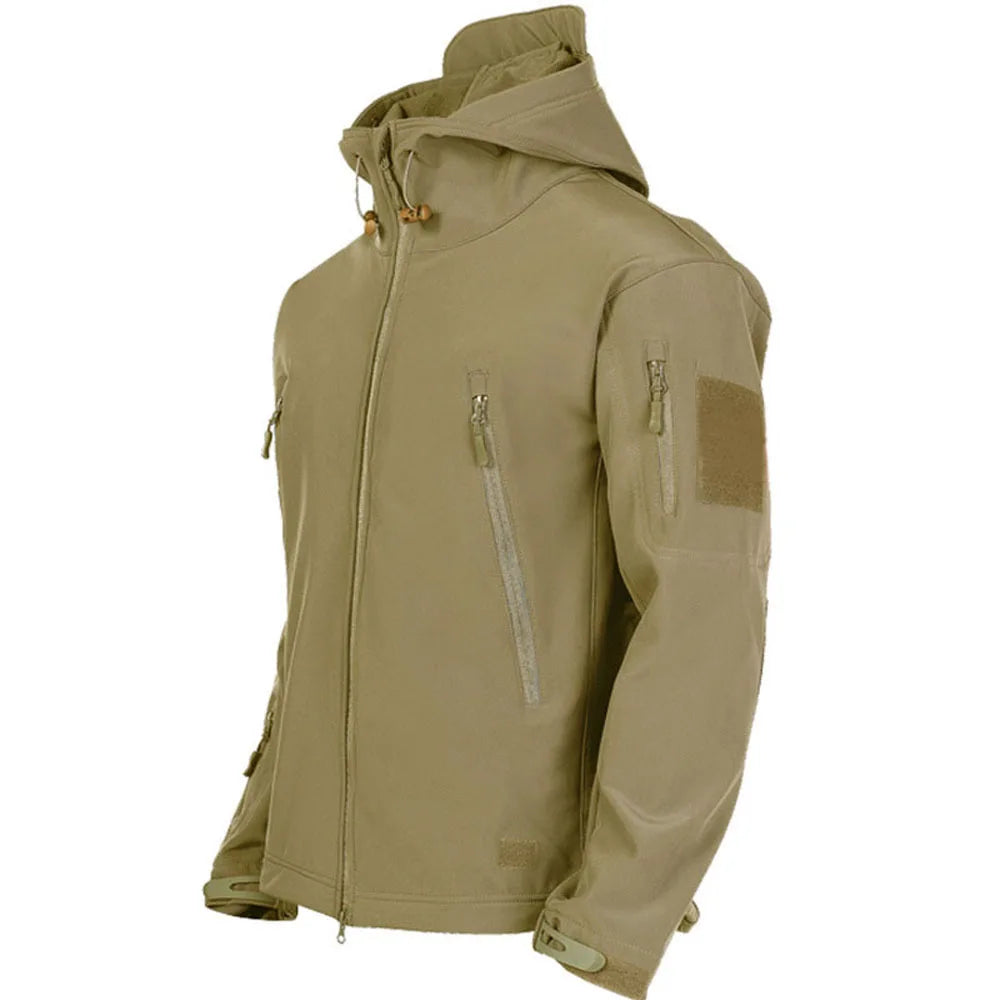 Chaquetas militares de piel de tiburón, de caparazón blando, para hombre, tácticas, a prueba de viento, impermeables, de combate, con capucha.