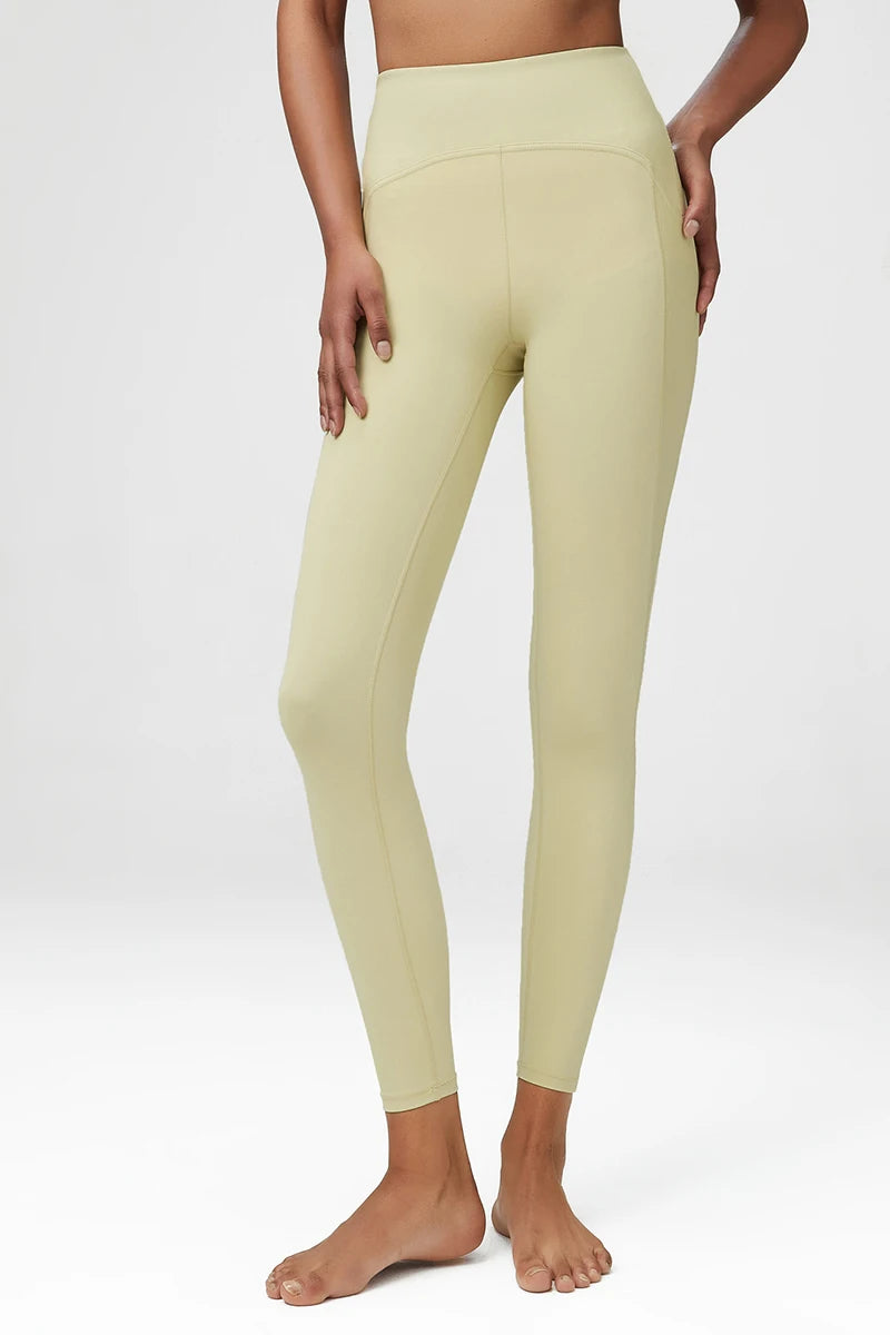 Pantalones de yoga para mujer, sensación de desnudez, alta elasticidad, nailon, cintura alta, leggings deportivos, realce, para correr, gimnasio, ropa deportiva femenina.