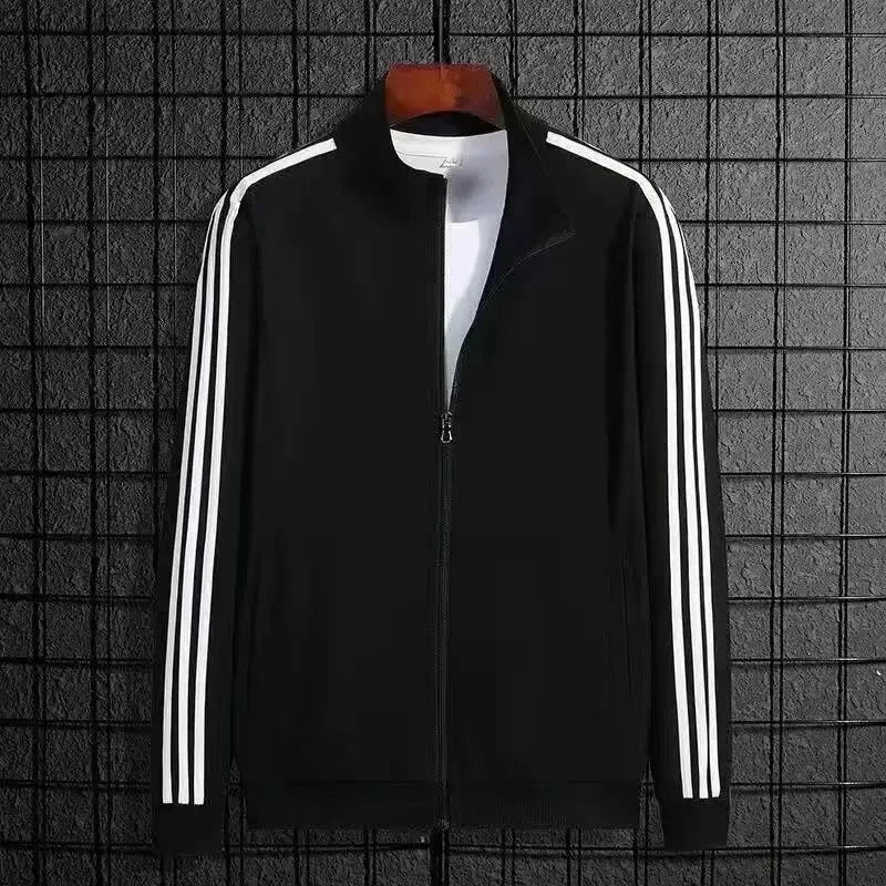 Conjunto de ropa deportiva informal para hombre, primavera y otoño, cárdigan abierto de tres rayas finas, sudadera con capucha y pantalones, conjunto ligero para hombre
