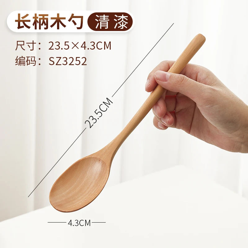 Cuchara de sopa grande de madera creativa con mango largo y forma de tortuga, ideal para comer en restaurantes domésticos.