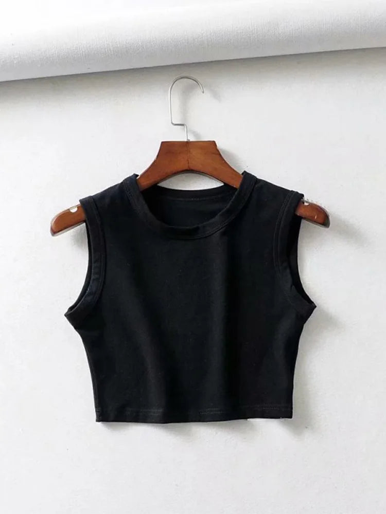 Tops cortos blancos vintage de verano para mujer, estilo motero, estilo punk negro, camiseta sin mangas sexy, ropa urbana coreana, top corto sin mangas para mujer
