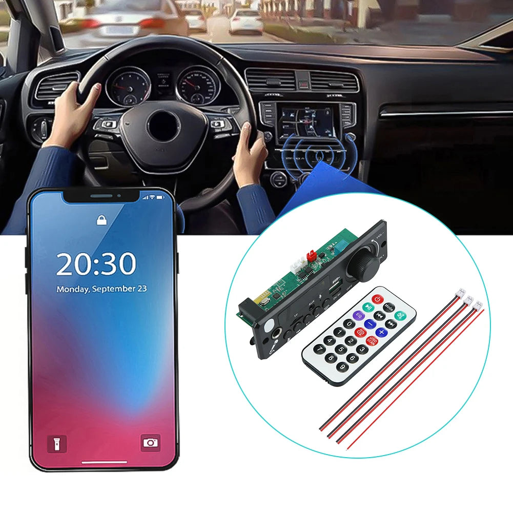 Módulo amplificador de 6 W para radio FM de coche, micrófono, grabación, compatible con Bluetooth 5.0, reproductor de MP3, llamadas manos libres, placa de audio MP3 y WMA.