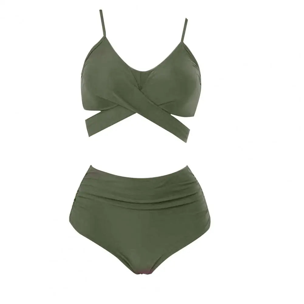 Summer Swimsuit  Stylish Cross Bandage Bra Panties Bikini Set  Breathable Bikini Set