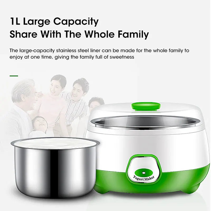 Mini yogurtera eléctrica de 1 l, automática, multifuncional, 220 V, para el hogar, máquina para fermentar yogur y natto.