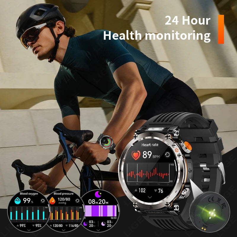 Reloj inteligente para hombre, nuevo, con batería de 600 mAh, control de la temperatura, el oxígeno en sangre, la salud, brújula, IP68, resistente al agua, linterna LED