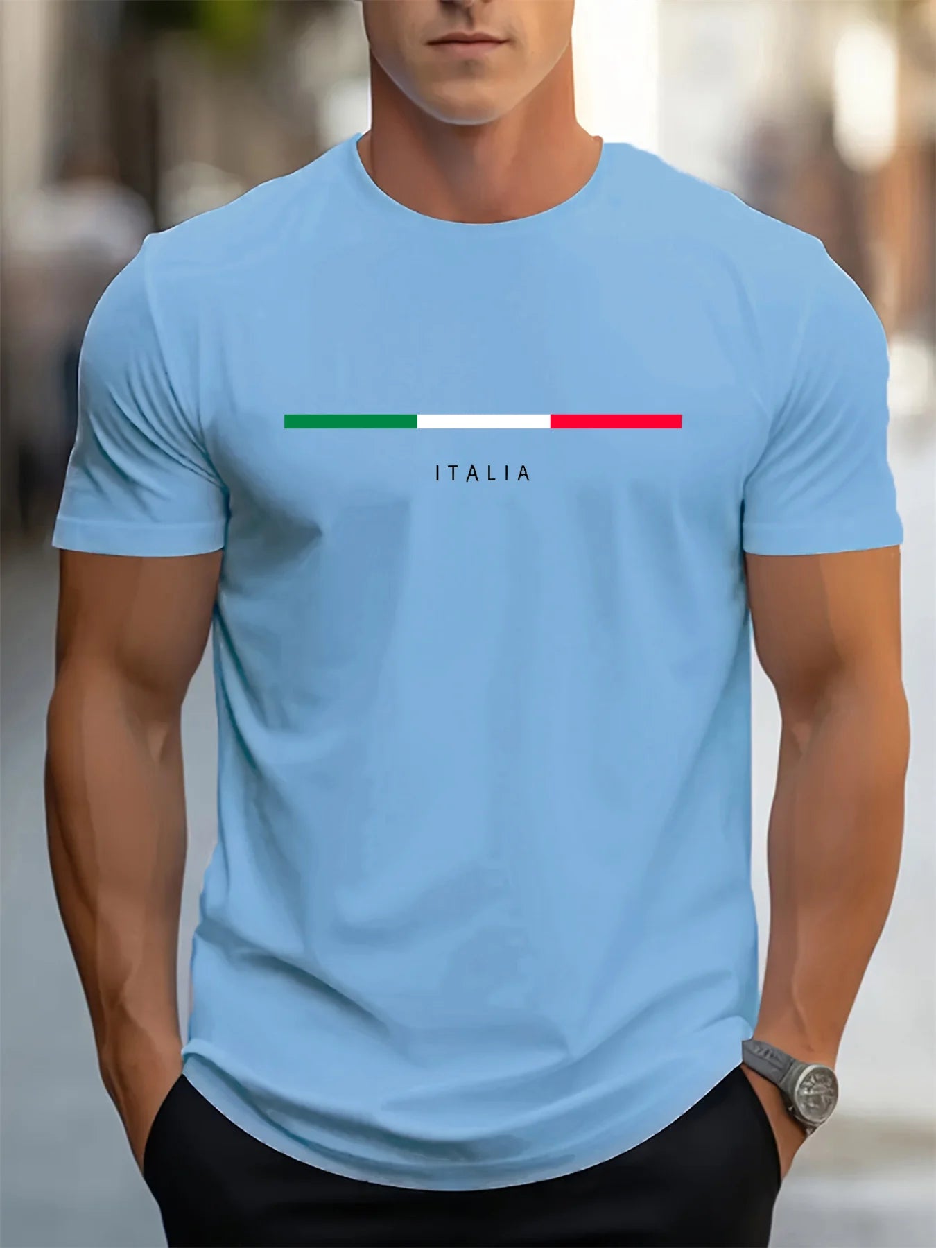 Camiseta deportiva de verano para hombre, 100% algodón, estilo informal, holgada, de talla grande, con estampado italiano, de manga corta y cuello redondo