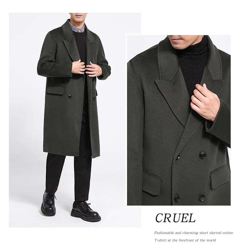 Autumn Winter New 100% Wool Double-sided Wool Coat Men's Korean Suit Collar Wide Fluffy Woolen Coat Simple and Luxurious