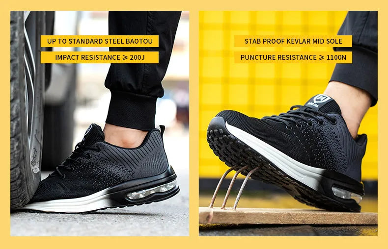 Zapatos de trabajo de protección anti-aplastamiento para hombres y mujeres, zapatos indestructibles anti-perforación, zapatos de trabajo con amortiguación de aire, zapatos de seguridad con puntera de acero para hombre.