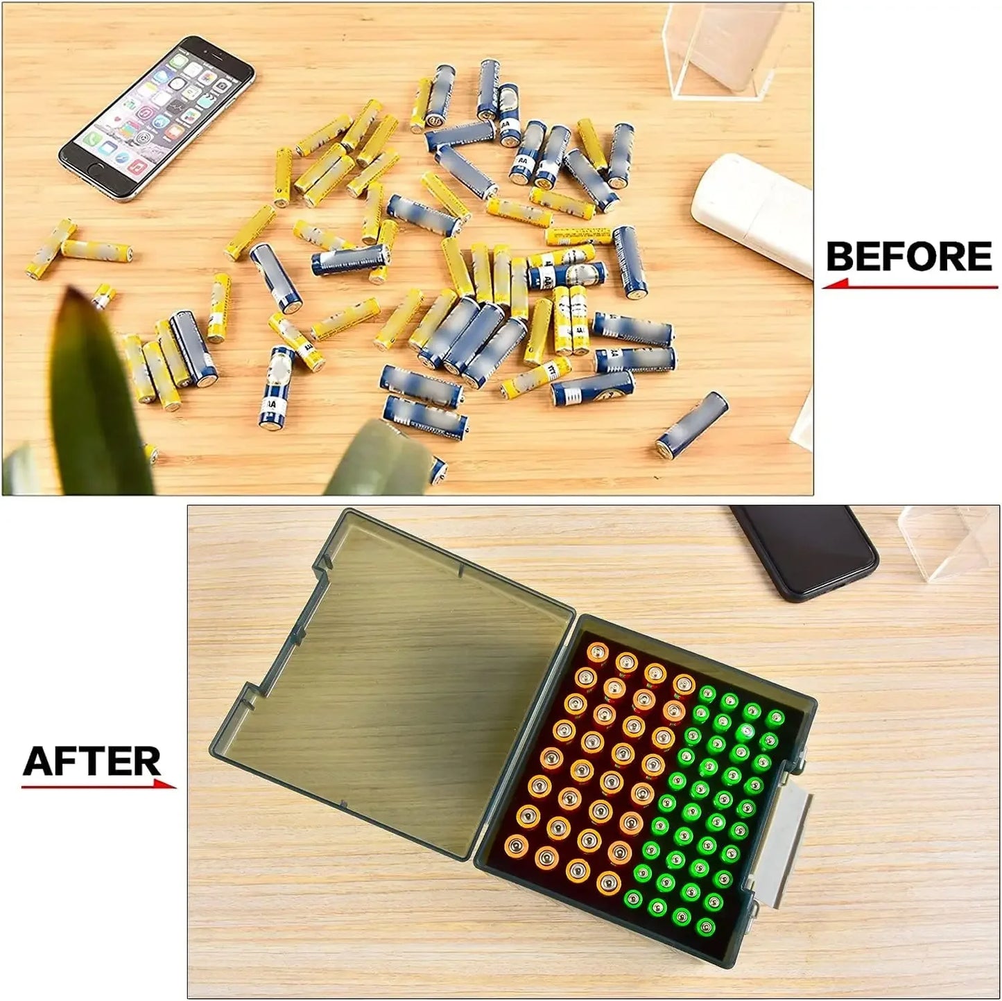 Organizador de pilas con capacidad para 72 pilas AA y AAA, caja para pilas, contenedor para garaje, dispensador organizador de cajones para el hogar.