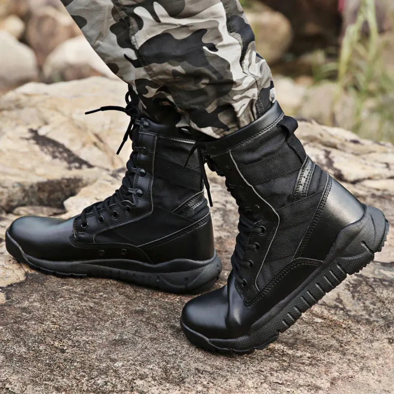 Botas altas de combate para hombre, ligeras, de lona, transpirables, para entrenamiento en la jungla, botas tácticas para senderismo en el desierto, hasta el tobillo